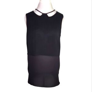 BCBGeneration Black Cut Out Neck Layered Look Chiffon Sleeveless Blouse Medium
